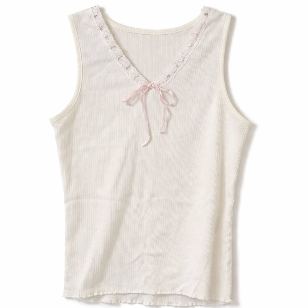 🦜 George Women's Cream Sleeveless Tank Top with  ribbon - L